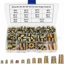 230 Pcs Écrous Hexagonaux M4 M5 M6 M8 M10 avec Inserts Filetés, Alliage de Zinc Insert Fileté Hexagonale Écrous Inserts, pour Meubles en Bois, avec