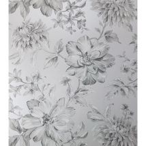 Crown - Silver Floral Wallpaper White Grey Flowers Pearlescent Metallic Lucia