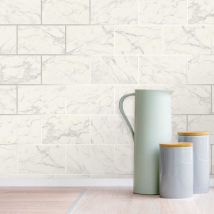 No Brand - 3D Effect Brick Tile Wallpaper White Grey Marble Silver Metallic Vinyl Crown