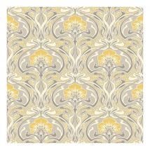 Retro Damask Wallpaper Vintage Flora Nouveau Metallic Silver Grey Yellow Crown