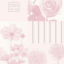 Crown - Floral Rose Wallpaper Panel Motto Stripes Pink Metallic Effect White