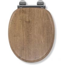 Croydex - Round Soft Close Wood Teak Effect Toilet Seat with Flexi-Fix - Ontario
