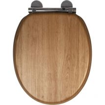 Croydex - Oak Effect Soft-Close Round Toilet Seat, Universal Fitting - Grey/White