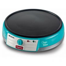 Ariete - 202 Crepes Maker Party Time Plaque à crêpes antiadhésive, 2 spatules en bois, récepteur, 1000 w, bleu (202/01)