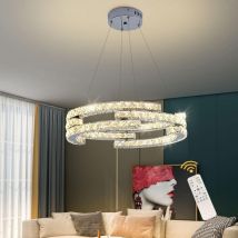 Ganeed - Crystal Chandelier Kitchen Lights Ceiling 3-Ring Dimmable and Height Adjustable Chandelier Hanging Lamp with Remote Control, Ideal for