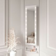 Carme Home - Crystal Wall Door Mounted Full Length Mirror Jewellery Cabinet with led Lights & Hair Dryer Holder Makeup Storage White