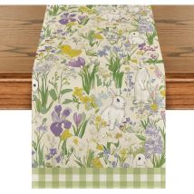 1 pcs Chemin de table buffle plaid fleurs lapins Pâques saisonnier printemps cuisine table décoration intérieure vacances décoration de fête 33x183cm