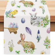 CSPARKV 1 pcs Chemin de table de Pâques en lin - 33 x 183 cm - Lapin - Décorations de table de Pâques - Décoration de table pour fête de Pâques