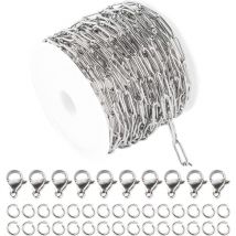 1 rouleau de Chaîne de Trombone en Acier Inoxydable de 16.4 pieds/5 m en Vrac 12x4 mm Chaînes de Trombone Maillons Véritable 10 fermoirs Mousquetons