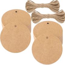 Csparkv - 100PCS Étiquettes en Papier Kraft Étiquette Cadeaux-Étiquette Ronde 5.5x5.5cm Kraft Étiquettes Étiquettes de Mariage avec Ficelle pour