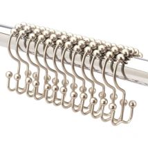 CSPARKV 12 Crochet Rideau De Douche Doubles en Nickel Brossé. Anneau Rideau Douche en Acier Inoxydable De Qualité Supérieure. Boules à roulettes