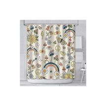Csparkv - 180x180cm Champignon Rideau de Douche Boho Floral Lavable Tissu Rideaux de Bain Hippie des années 70 des années 80 Funky Groovy esthétique