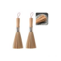CSPARKV 2 Pcs Brosses en Bambou Naturel pour Wok, Brosse pour Nettoyer Les Legumes, Brosse à Vaisselle en Bambou, Brosses de Nettoyage pour Wok, pour