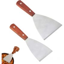 Csparkv - 2 PièCes Spatule Manche En Bois Inoxydable Barbecue Spatule Spatule En Acier Inoxydable De Haute Qualité Pour Griller La Viande Teppanyaki