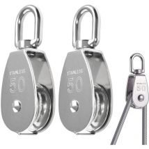 2PCS Poulie Simple Acier Inox M50/400KG Poulie de Levage Poulie Acier Inoxydable, Poulie avec Roulements Pivotants, Poulie Bloc Poulie Simple Poulie