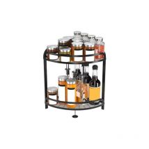 CSPARKV 33x23x35cm Noir Étagère à Épices Cuisine,Porte-Épices en Métal,Rangement Epices Cuisine pour Comptoir,Étagère de Rangement 2 Niveaux