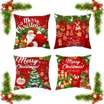 Csparkv - 4 Pcs Housse Coussin Noel 45x45, Taie Oreiller Noël,Housses de Coussin Canapé, Décoration Taie d'oreiller - Thème de Noël, Taies d'Oreiller