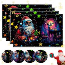 CSPARKV 4 PCS Set de Table de Noel, Dessous Assiette de Table Noel, sous Assiette de Table Noel, Decoration de Table Noel Lavable, Antidérapant et