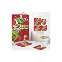Csparkv - 4 pièces avec tapis antidérapant, housse pour abattant de toilette et tapis de bain, rideau de douche de Noël avec 12 crochets, décoration