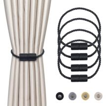 4 Pièces Magnétiques Embrasses de Rideaux Noir Tressées Boucle de Rideau Aimanté Attache Rideau Corde de Rideau de 47 cm - Accessoires de Rideaux