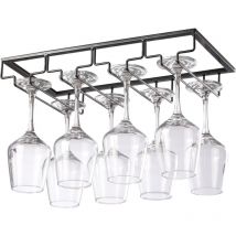Csparkv - 40x22.5x5.5cm 4 Rangs Noir Support Verre Suspendu, Porte Verres à Vin en Métal, Rangement Verre Installation sous Meuble, pour Bar,