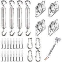 44 pcs Kit de Fixation pour Voile D'ombrage, Inoxydable Kit de Montage Fixations d'ombrage de Voile, de Fixation pour Triangle et Carré, Rectangle,