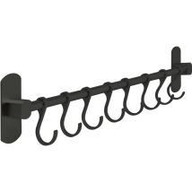 Csparkv - 49 x 2,5 x 9 cm Schwarz Schwarzer selbstklebender Küchenutensilienhalter – Küchenutensilienaufhänger – Küchenstange mit 8 Haken – Organizer