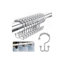 78x36mm 12 Pcs Anneaux de Douche en Acier Inoxydable Double Crochet de Douche pour Salle de Bain,Crochets de Rideau de Douche avec Système