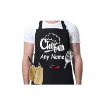 80x70cm Tablier, Impression Fixe any name Tablier, Tablier Cuisine Homme, Sangle de Cou Réglable, avec 3 Poches Avant, pour Cuisine Barbecue (Noir)