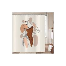 Abstract Woman Shower Curtain 180x200, Boho Mid Century Modern Minimalist Line Aesthetic Art Bath Curtain Waterproof Fabric Washable Bath Curtain for