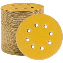 Disques de Ponçage Papier Abrasifs 125mm, 100 Disques Abrasifs de Ponçage Ponceuse tampons ponçage ronds 8 trous pour Poncer Polir Dérouiller