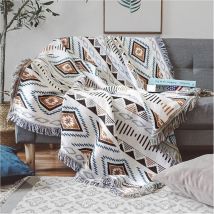 Csparkv - Geometric Patterns, 130x180cm) Sofa Blanket with Pompom, Couch Throws, Knitted Blanket, Aztec Ethnic Style Blanket, for Home, Office,