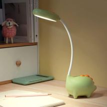 CSPARKV Lampe de Bureau LED, Lampe de Bureau Dinosaure Enfant, Lampe de Bureau Sans Fil Rechargeable USB, Lampe de Chevet LED Dimmable avec Capteur
