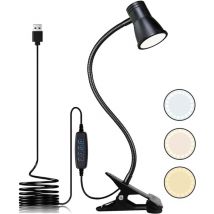 CSPARKV LED Lampe de Bureau à Pince, Lampe de Lecture 3 Modes, USB Alimenté Lampe de Chevet Protection des Yeux, Lampe à Pince 360° Flexible pour