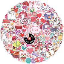 Lot de 100 autocollants en forme de cœur rose - Autocollants mignons pour scrapbooking - Autocollants esthétiques pour bouteilles d'eau - En vinyle