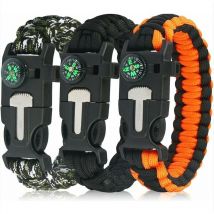 Csparkv - Lot de 3 bracelets en paracorde de survie en plein air pour camping, randonnée, outils multifonctions, allume-feu, boussole et sifflet