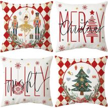 CSPARKV Lot de 4 Housse de Coussin Noël, Noel Housse Coussin 45x45 Coussin de Noel Taie d'oreiller Décoratif Canapé pour Chambre, Canapé, Chaise,