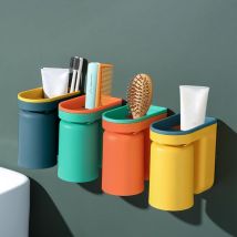Lot de 4 porte-brosses à dents à coller au mur avec gobelets, porte-brosse à dents 2 en 1, porte-brosse à dents, rangement multifonction - Csparkv