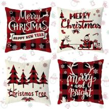 Csparkv - Lot de 4 Taie d Oreiller de Noël,Housse Coussin Noel,Christmas Pillow,Décoration de Noël Intérieur,Housse de Canapé Noël,45 x 45 cm