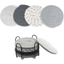 Csparkv - Lot de 8 Dessous de Verre avec Support, sous-Verres absorbants en Coton, Dessous de Verre tressé Rond, Dessous de Verre bohème, Dessous de