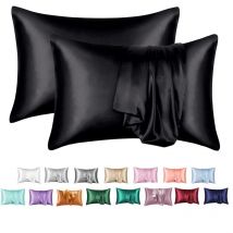 Noir)Lot de 2 Taie d'oreiller Satin 50x75cm, Similaire à la taie d'oreiller en soie - Csparkv