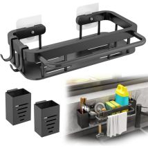 Organisateur Evier Cuisine Inoxydable, Porte Eponge Evier Cuisine, Rangement Eponge Evier Cuisine Noir, avec 2 Repose Baguettes, Organiseur Evier