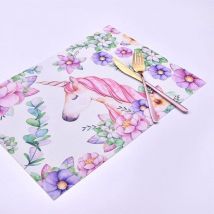 CSPARKV Set de table Licorne De Dessin Animé Lot de 2 Sets de Table Plastique PVC Lavable Antidérapant Set de Table Rectangle Antidérapant Chaleur