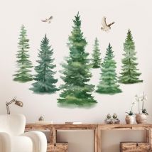 Csparkv - Stickers Muraux Grand Arbre Vert Autocollant Mural Arbre Forêt Oiseaux Décoration Murale Chambre Enfants Salon Bureau(H:95cm)