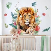 Csparkv - Stickers Muraux Lion Autocollant Mural Forêt Animaux Feuilles Tropicales Deco Stickers Salon Chambre Enfants Bébé Décoration