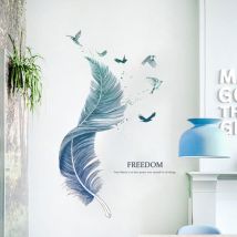 Csparkv - Stickers muraux plume en bleu (38×67 cm) i décoratifs sticker mural Oiseaux Poster moderne i Déco pour salon chambre cuisine couloir