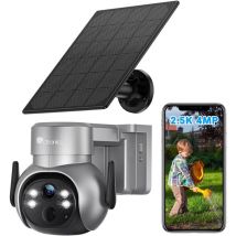 Ctronics - 2,5K 4MP Caméra Surveillance WiFi Extérieur sans Fil, Batterie et Panneau Solaire, Détection Humaine pir, Vision Nocturne Couleur, Audio