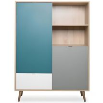 Finori - cuba Buffet haut décor chene sonoma et blanc - Style scandinave - l 103 x p 40 x h 139 cm