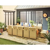 Bestmobilier - Cuba - gartenmöbel - ineinanderschiebbar aus geflochtenem harz beige - 14 plätze - beige kissen - beige