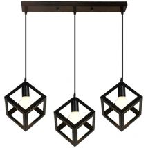 Stoex - Cube Pendant Lights Black Antique Industrial Pendant Light 3 Heads Ceiling Light Metal Retro Chandelier For Office Bedroom Kitchen Living